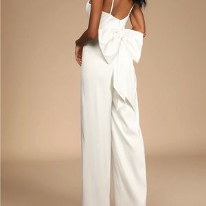 Lulu’s Ivory Satin Bow Back Wide-Leg Jumpsuit NWT